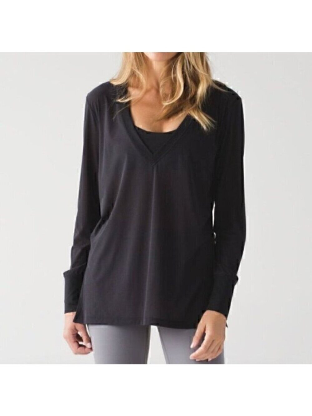 Lululemon Get Low Mesh Long Sleeve Black Yoga Gym Studio Layer Top Size 6